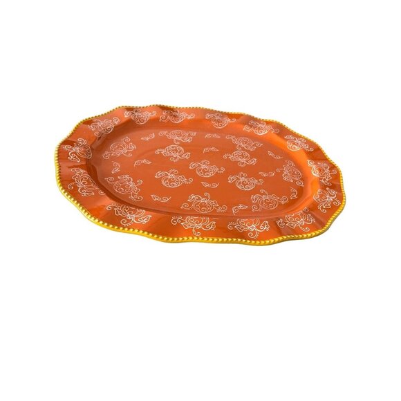 Tara Temptations Pumpkin Floral Lace Platter Serving Tray  Orange 18 In X 13 In - Picture 1 of 8